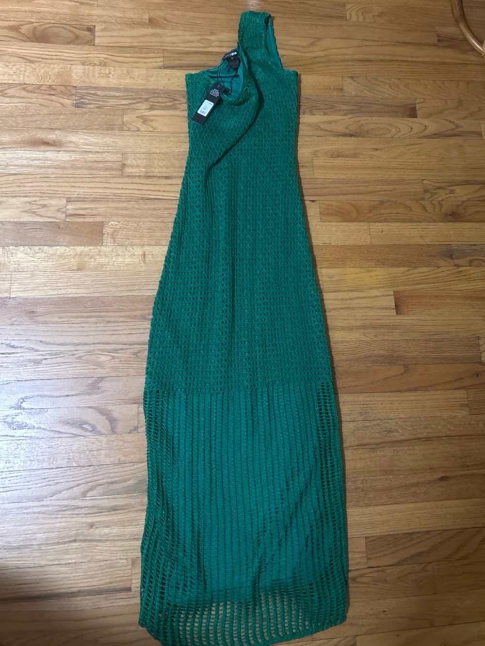 Fashion Nova Emerald Green One-Shoulder Crochet Maxi Dress